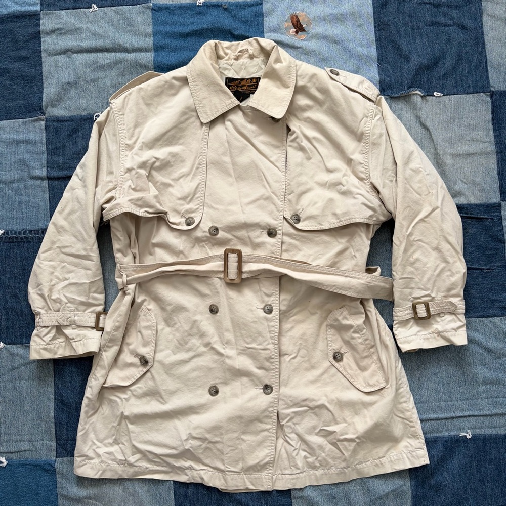 vtg 90s eddie bauer cream trench coat double breasted size S